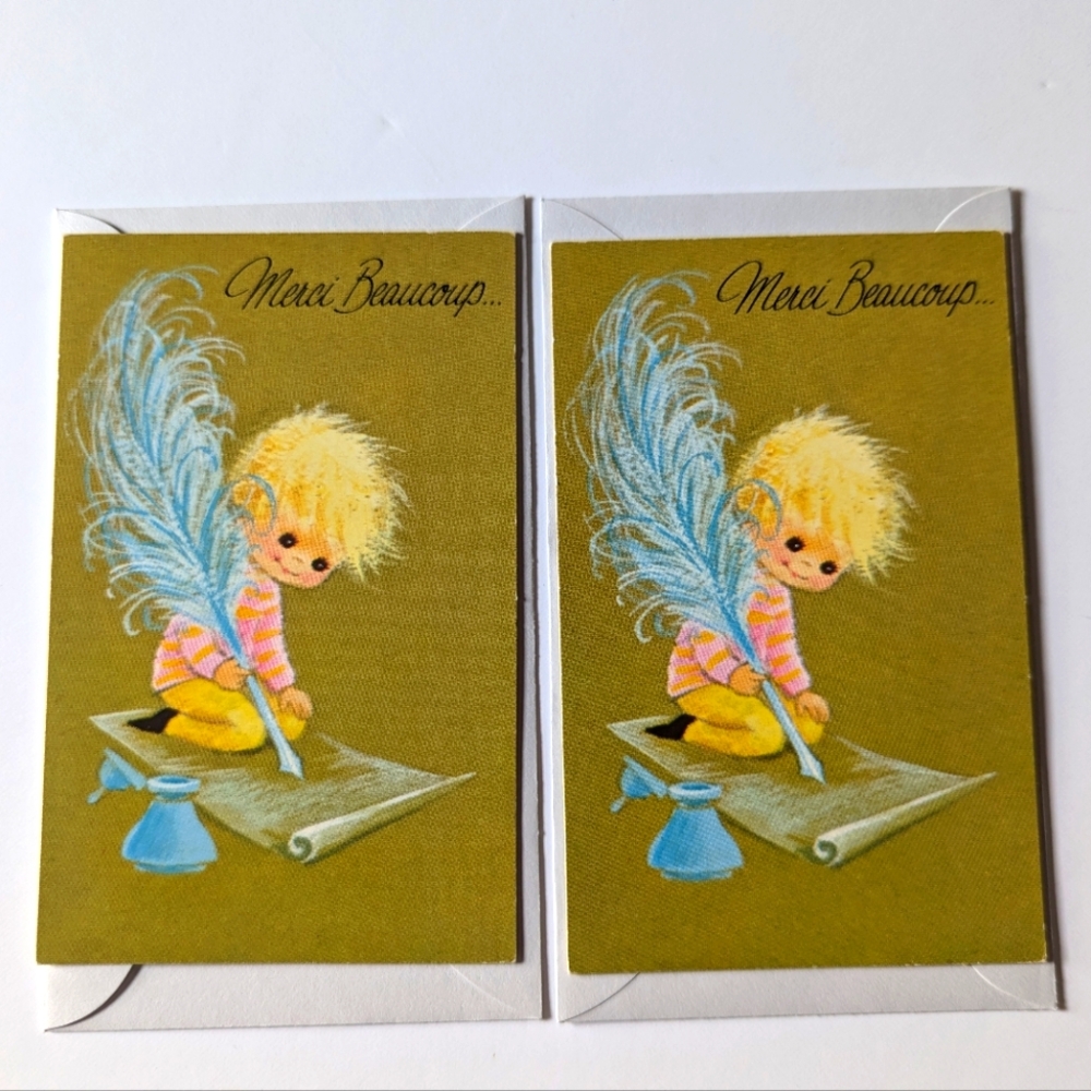 Unused Vintage French Greeting Cards Rust Craft - Merci Beaucoup - Lot of 2